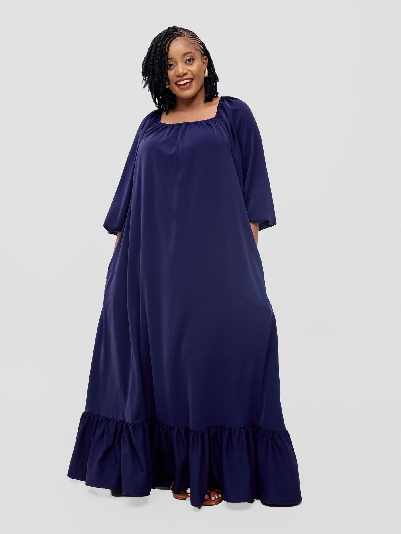 Vivo Serwa Square Neck Maxi Dress - Navy - Shopzetu