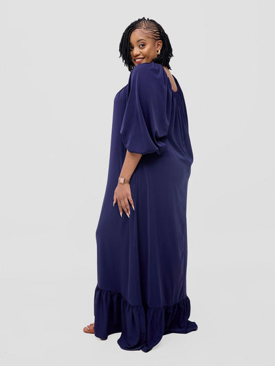 Vivo Serwa Square Neck Maxi Dress - Navy - Shopzetu