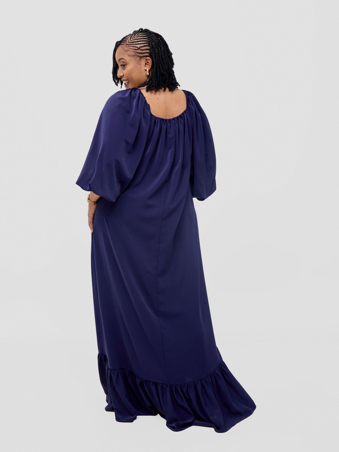 Vivo Serwa Square Neck Maxi Dress - Navy - Shopzetu