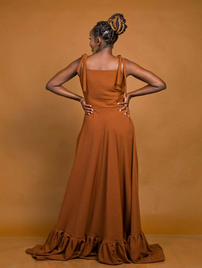 African Yuva Chebo Maxi Summer Dress - Brown - Shopzetu