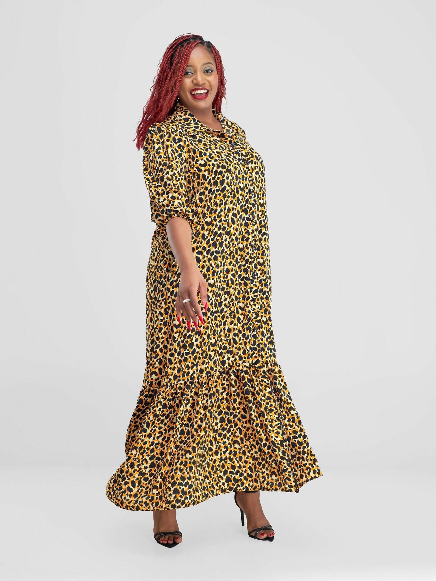 Lizola Dana Sleeved Maxi Dress - Yellow / Black - Shopzetu