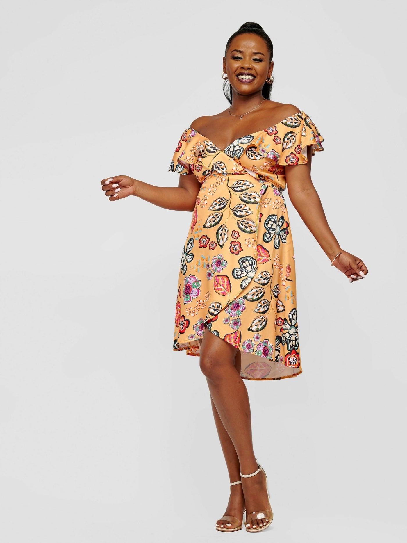 Tuli Lerato Wrap Dress - Mustard Print - Shopzetu