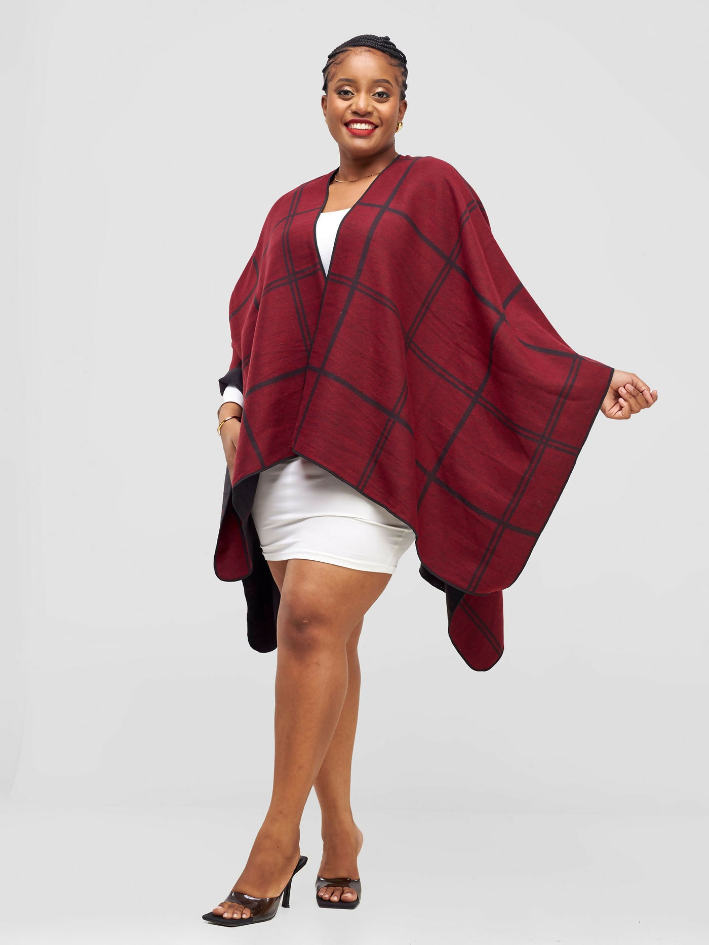 Afrodame Solid Poncho - Maroon