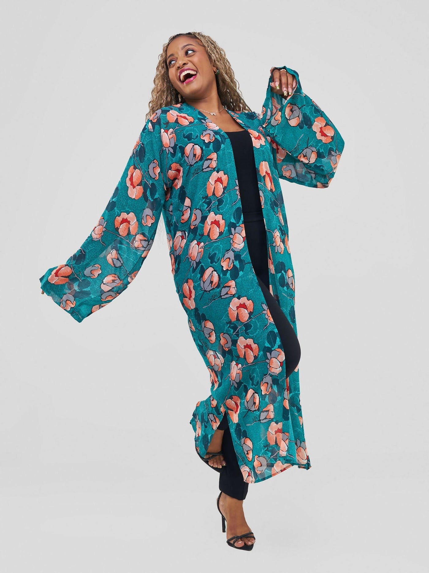 Ajani Kimono - Green Floral - Shopzetu