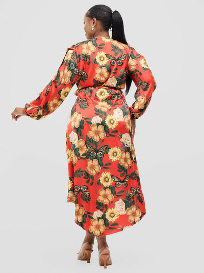 Zahra Dress - Red Floral Print - Shopzetu