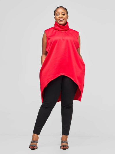 Timyt Urban Wear Comfy Turtleneck Poncho - Red - Shopzetu