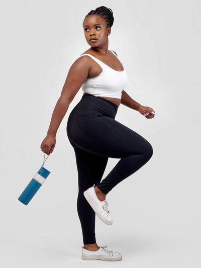 Ava Fitness Basic Double Pocket Workout Leggings-Black - Shopzetu