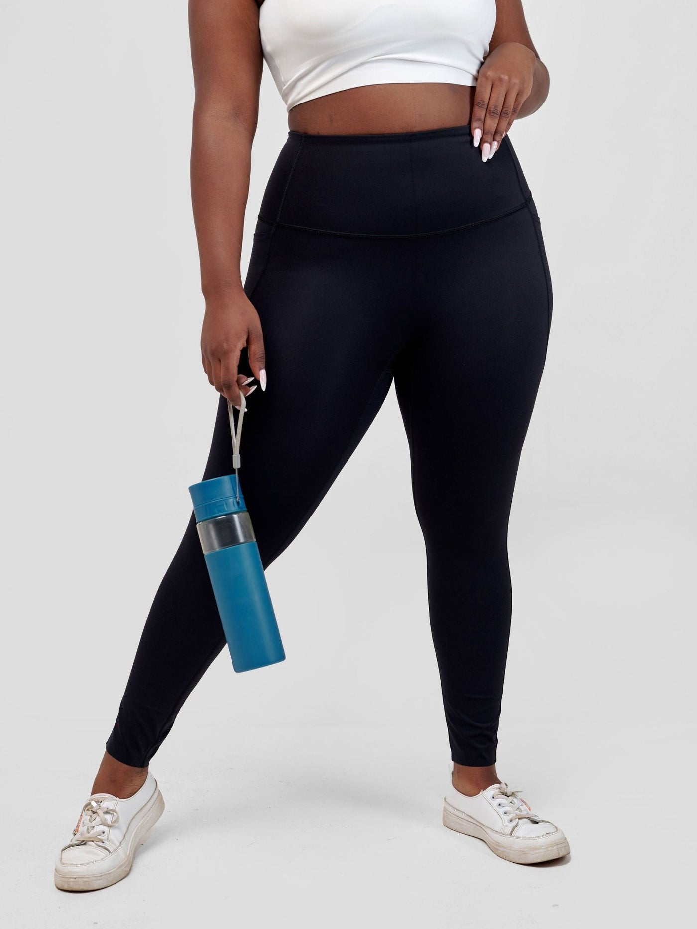 Ava Fitness Basic Double Pocket Workout Leggings-Black - Shopzetu