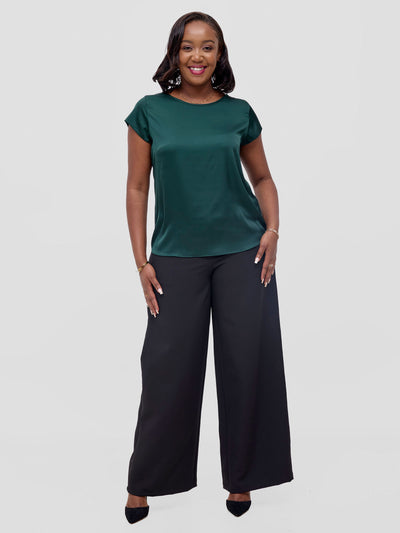 Vivo Basic Satin Cap Sleeve Top - Dark Green