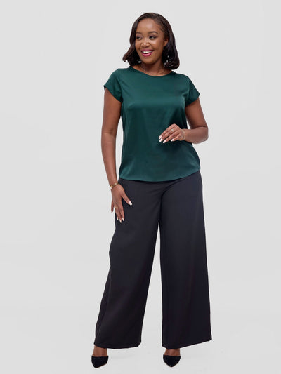 Vivo Basic Satin Cap Sleeve Top - Dark Green - Shopzetu