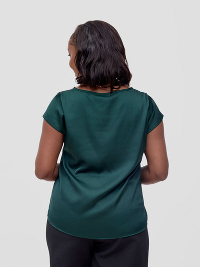 Vivo Basic Satin Cap Sleeve Top - Dark Green