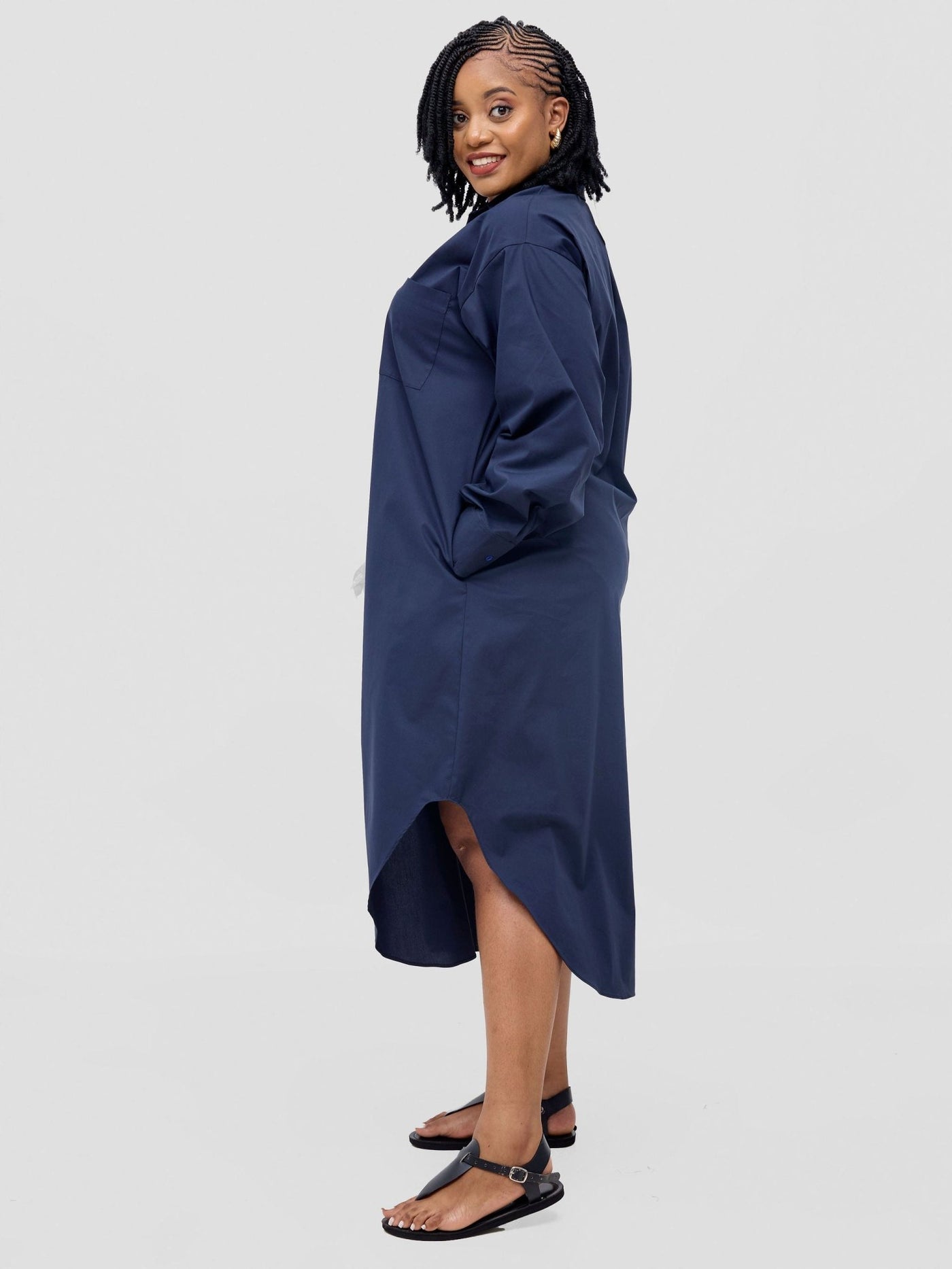 Safari Mansi Bishop Sleeve Shacket - Navy - Shopzetu