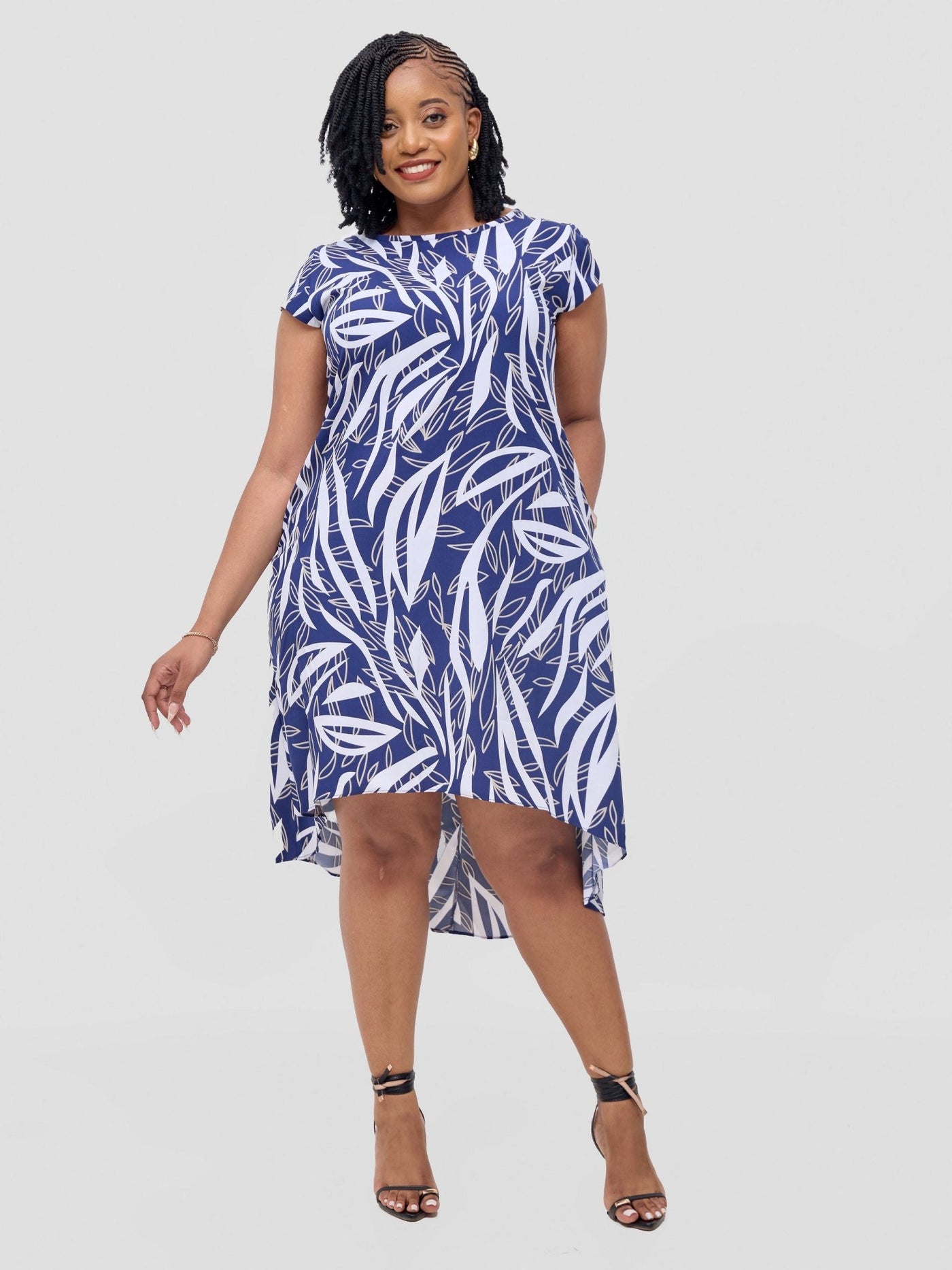 Vivo Jema High Low Tent Dress - Navy / White Print - Shopzetu