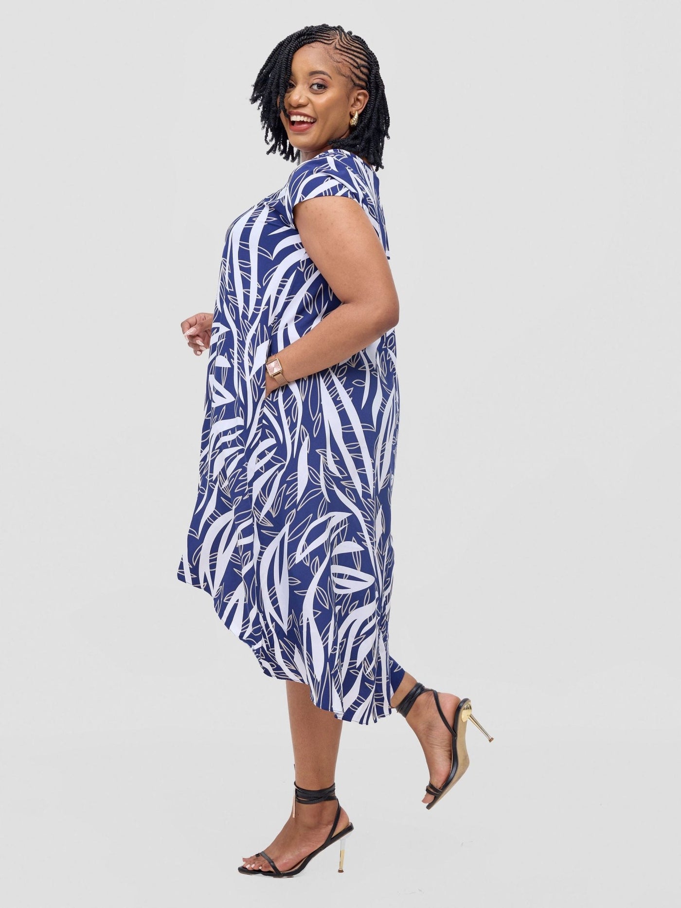 Vivo Jema High Low Tent Dress - Navy / White Print - Shopzetu