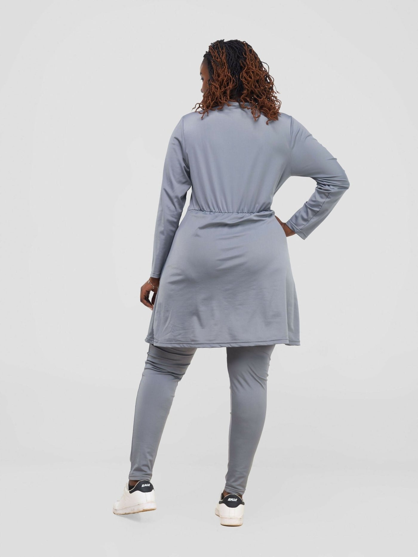 Zaiba Creations Modest Workout Skirt Jumpsuit Set - Grey - Shopzetu