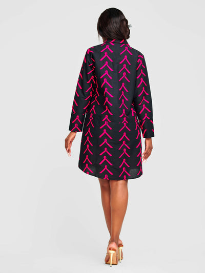 Tuli Nandi Ankara Shirt Dress - Black / Ankara - Shopzetu