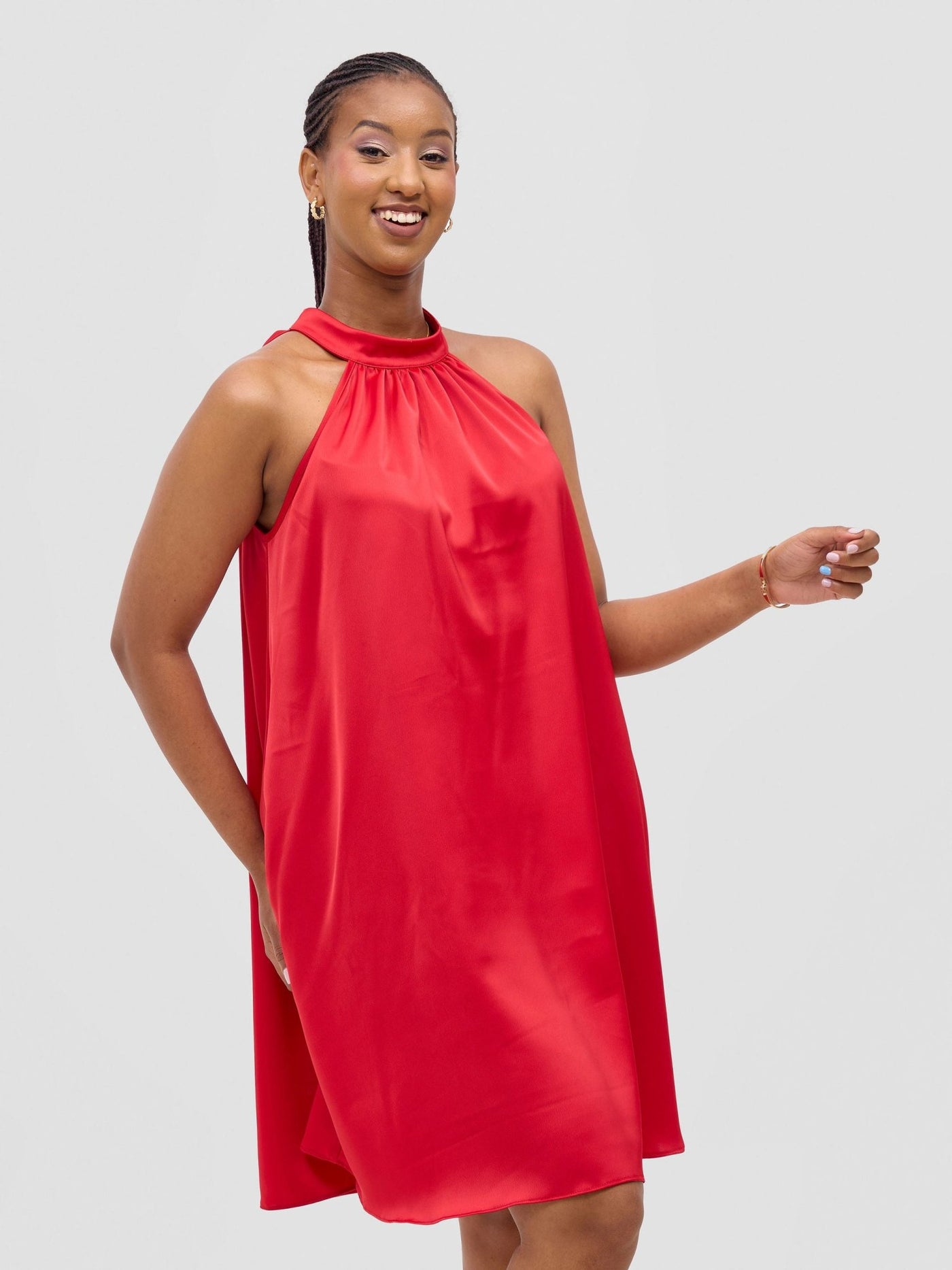 Vivo Meli Halter Neck Dress - Red - Shopzetu