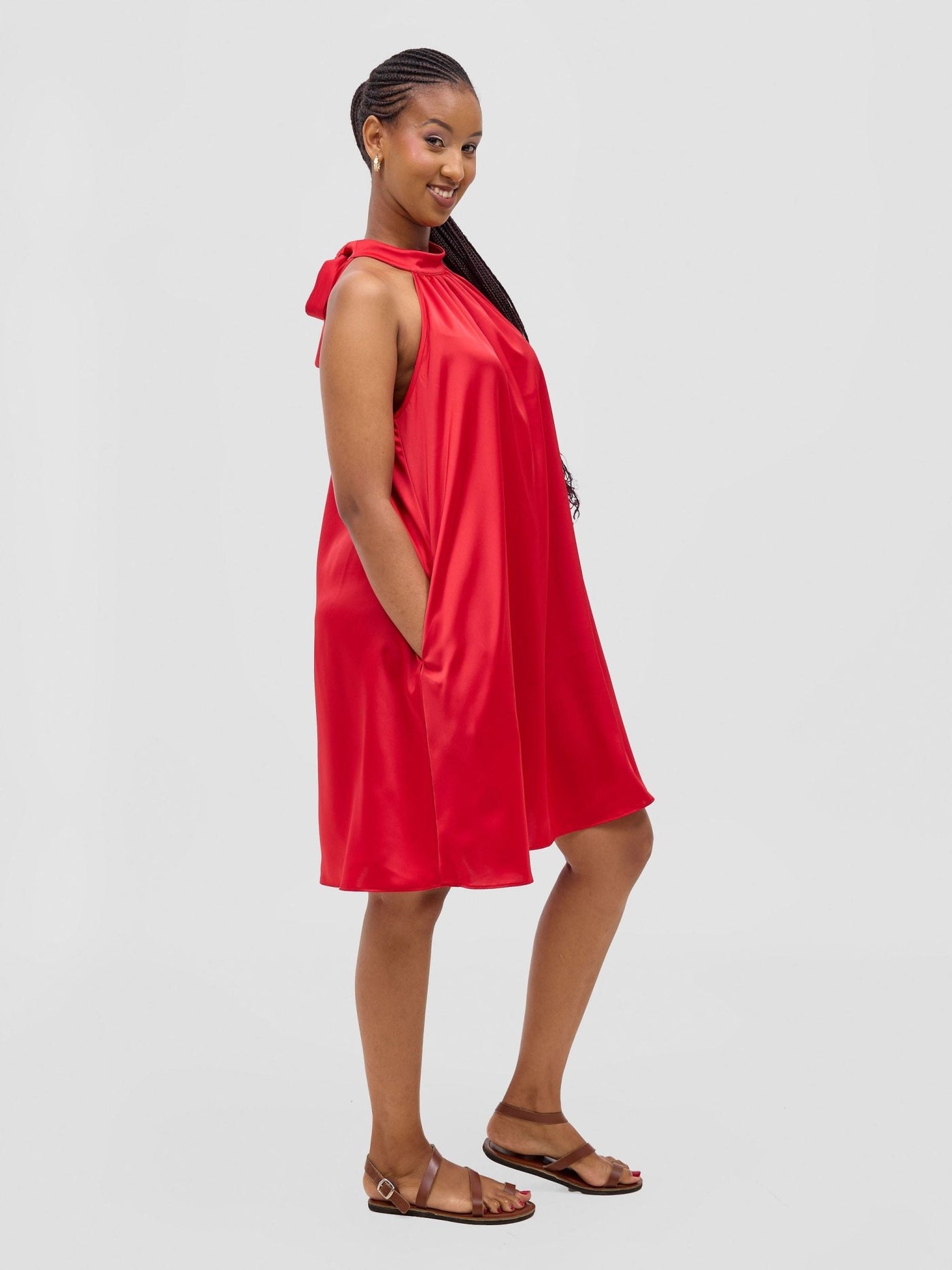 Vivo Meli Halter Neck Dress - Red - Shopzetu