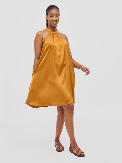 Vivo Meli Halter Neck Dress - Mustard - Shopzetu