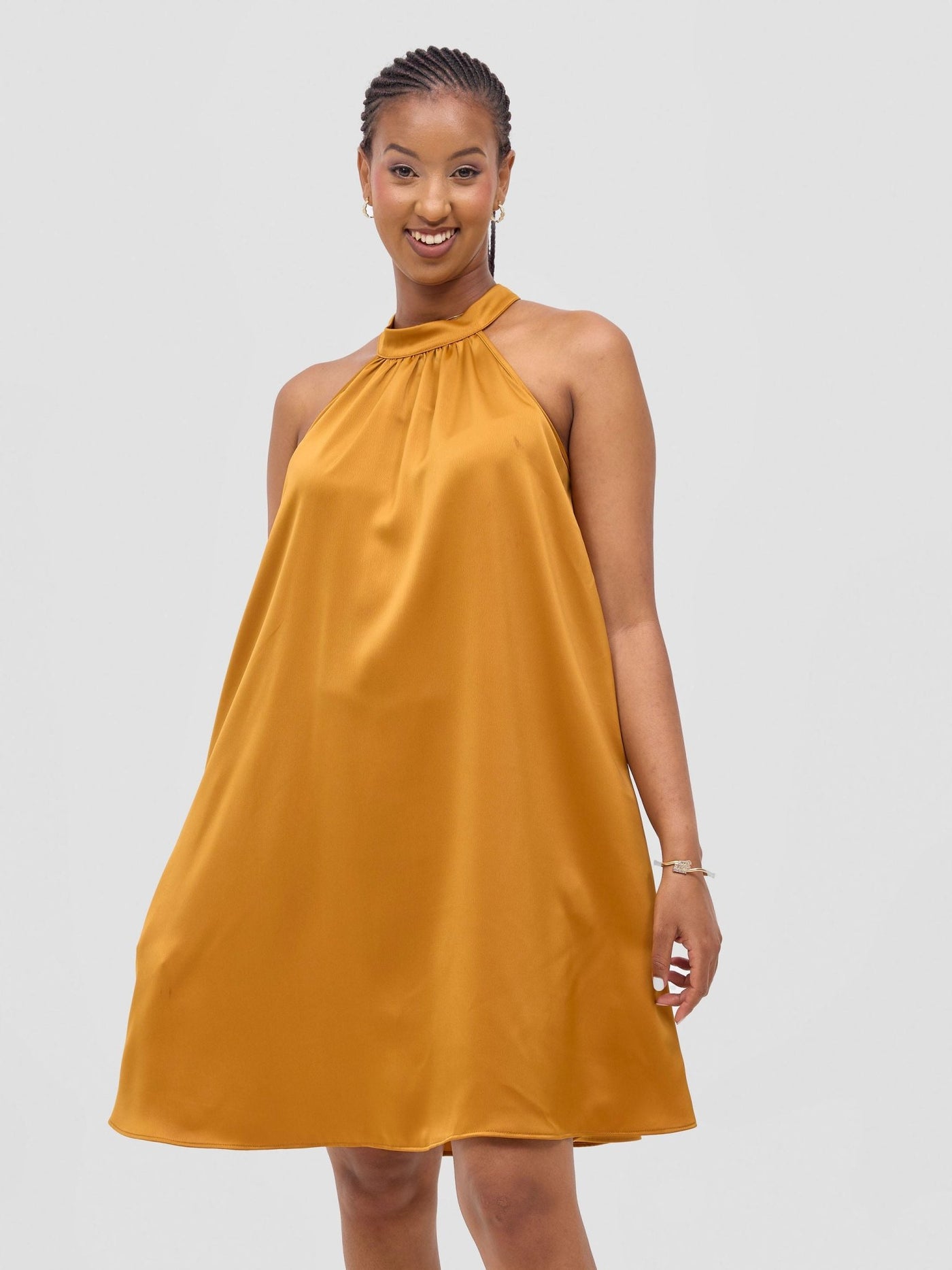 Vivo Meli Halter Neck Dress - Mustard - Shopzetu