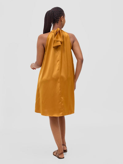 Vivo Meli Halter Neck Dress - Mustard - Shopzetu