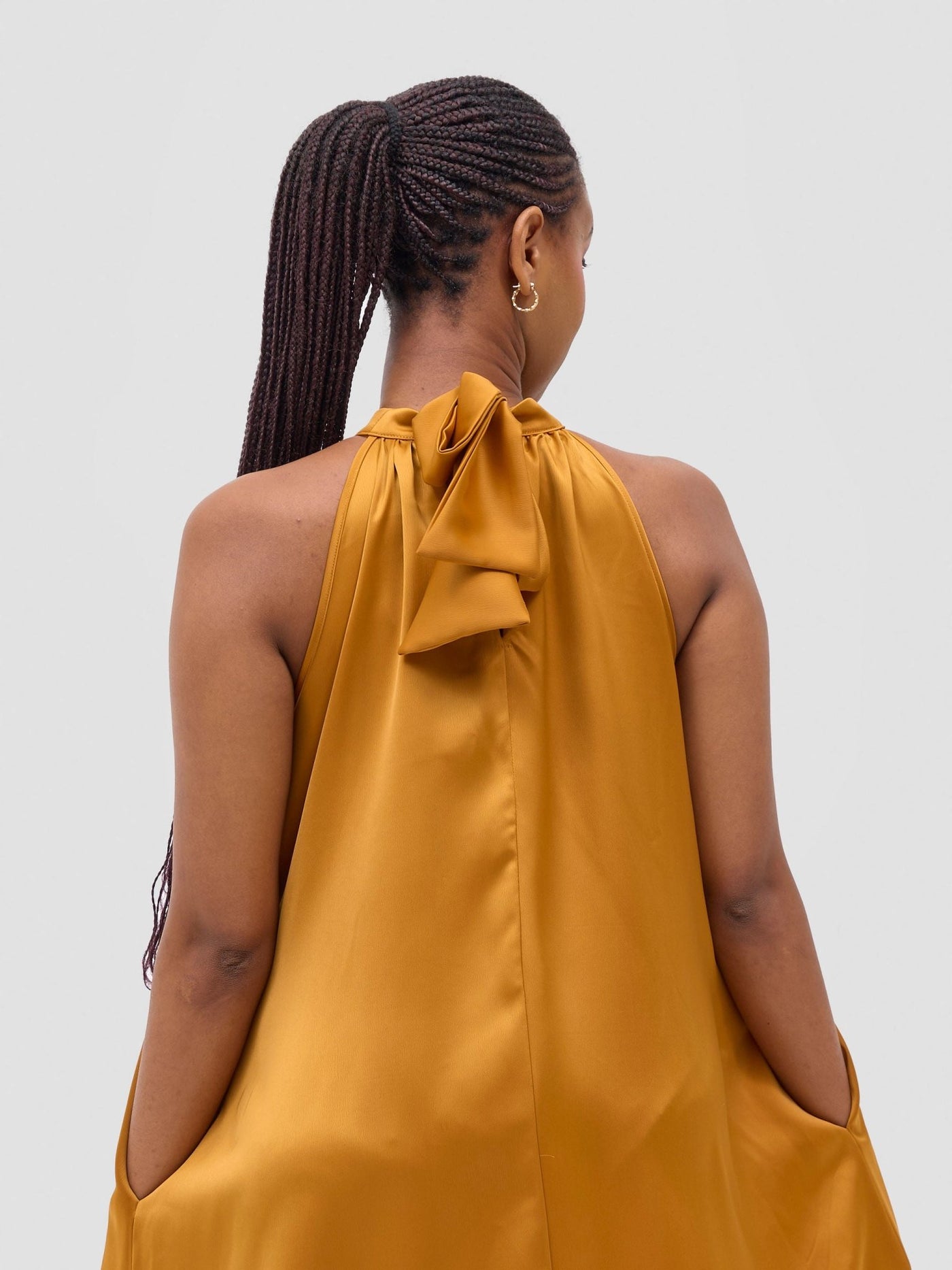 Vivo Meli Halter Neck Dress - Mustard - Shopzetu