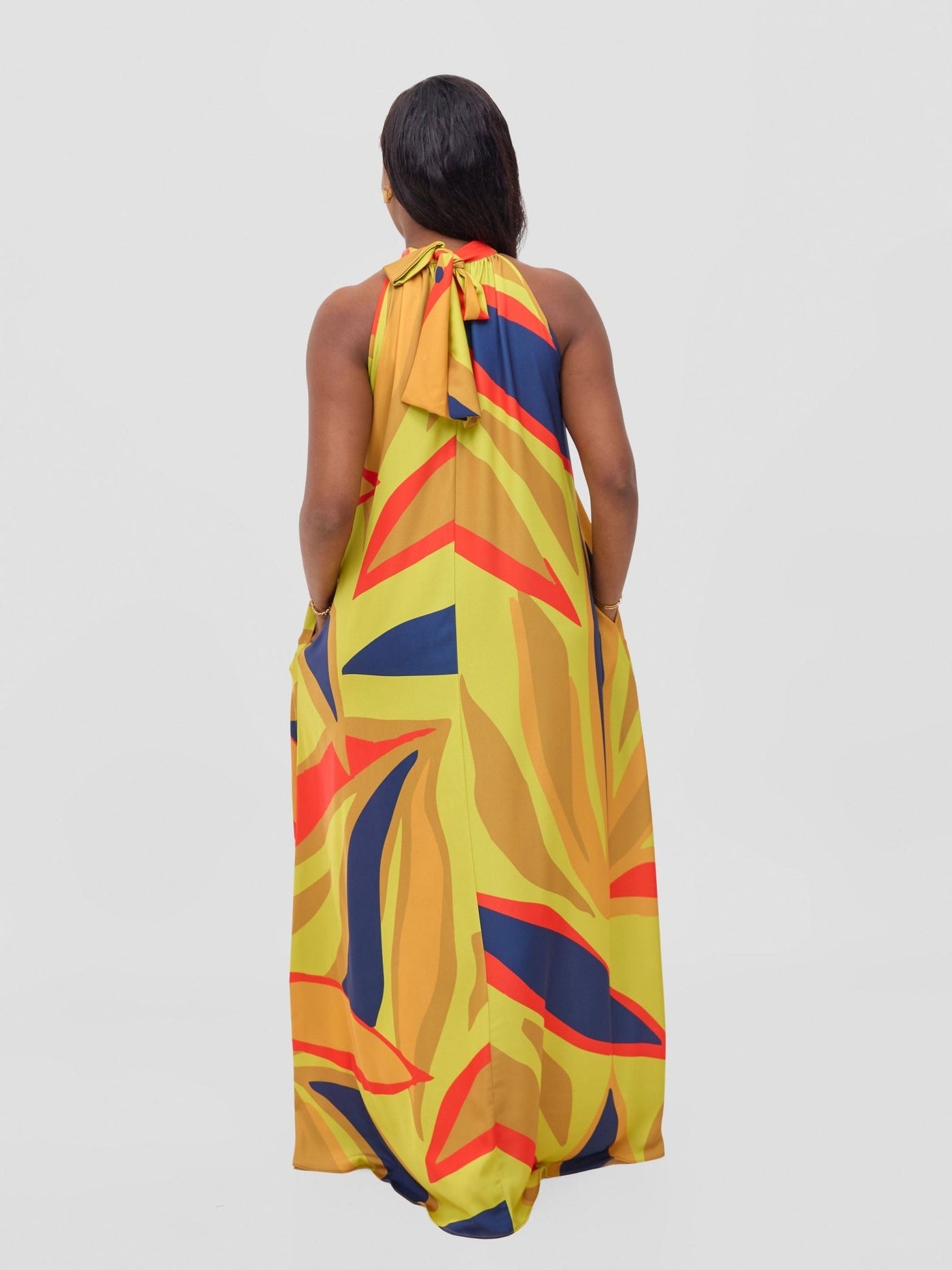 Vivo Kelemi Halter Maxi Dress - Lime / Red Lana Print - Shopzetu