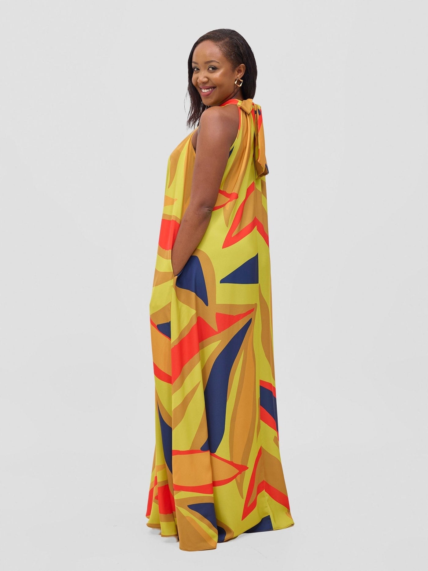 Vivo Kelemi Halter Maxi Dress - Lime / Red Lana Print - Shopzetu