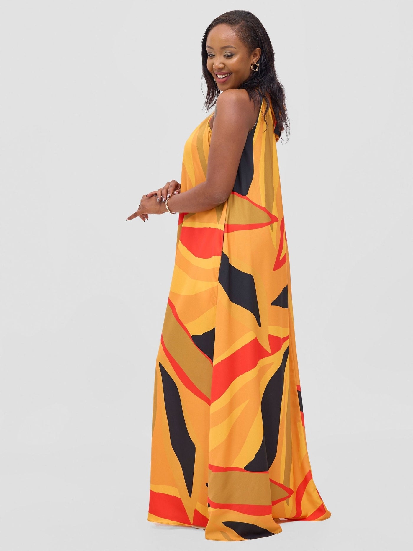 Vivo Kelemi Halter Maxi Dress - Mustard / Red Lana Print - Shopzetu