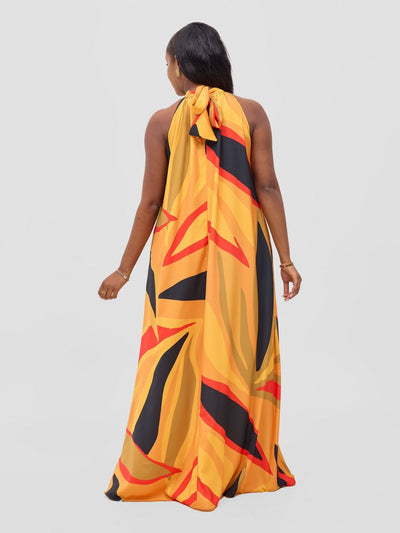 Vivo Kelemi Halter Maxi Dress - Mustard / Red Lana Print - Shopzetu