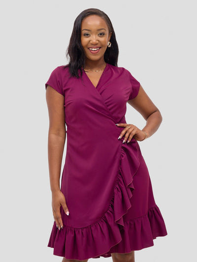 Vivo Wena Wrap Dress - Burgundy - Shopzetu