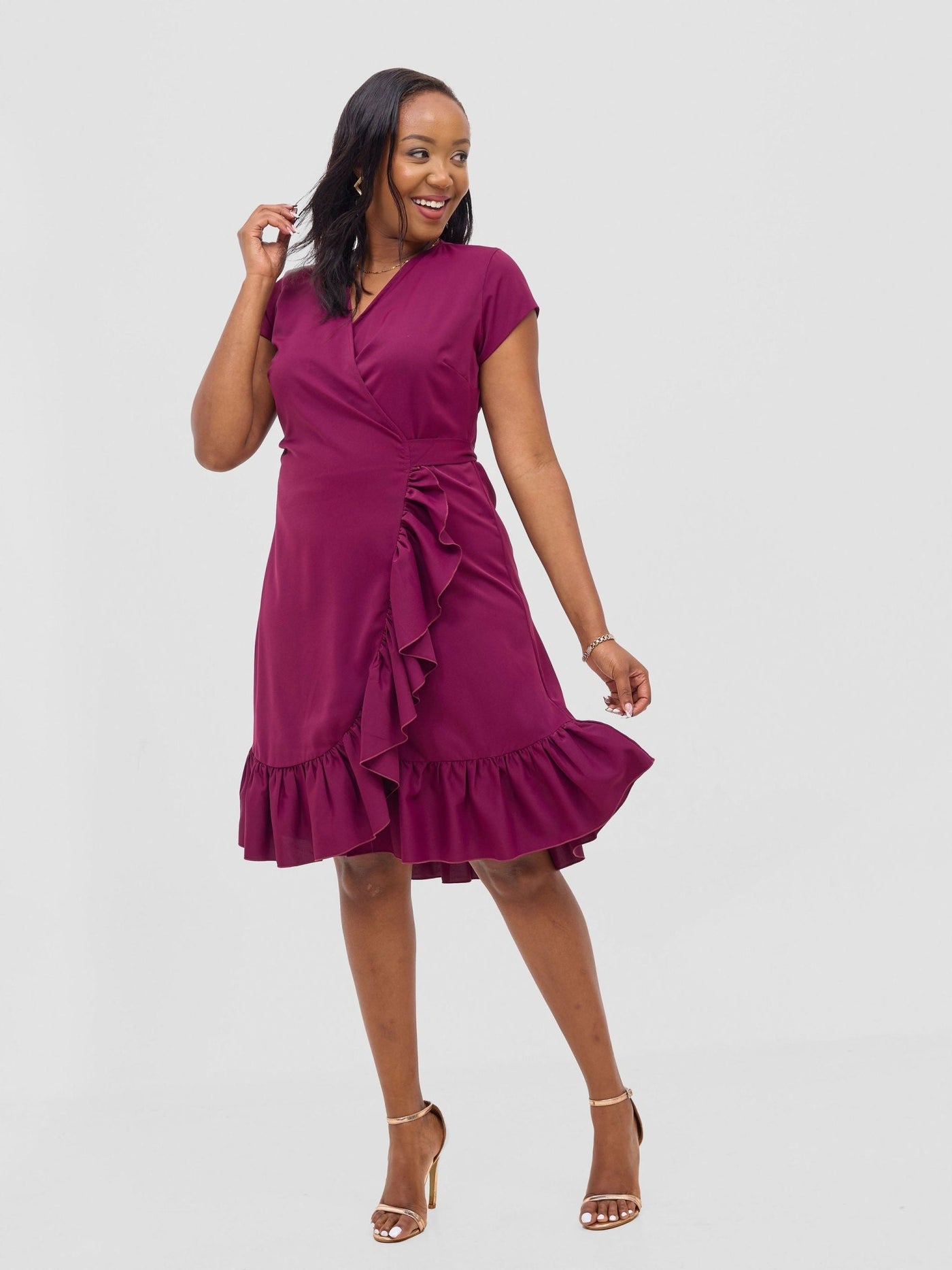 Vivo Wena Wrap Dress - Burgundy - Shopzetu