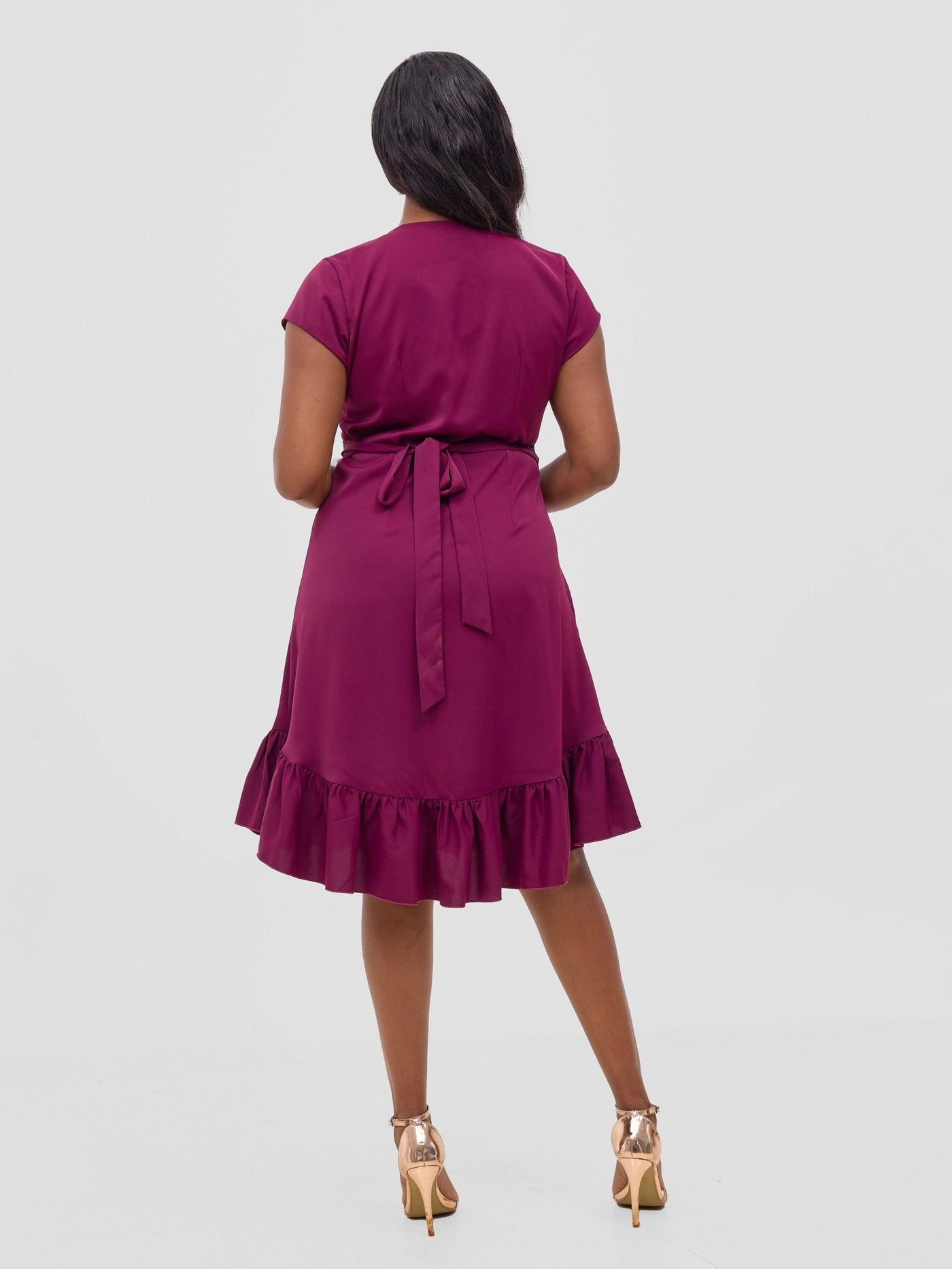 Vivo Wena Wrap Dress - Burgundy - Shopzetu