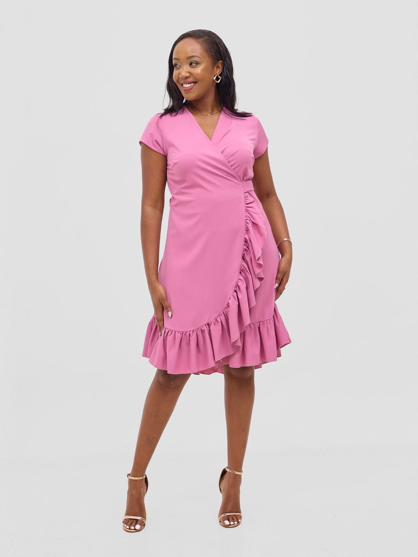 Vivo Wena Wrap Dress - Rose Pink - Shopzetu