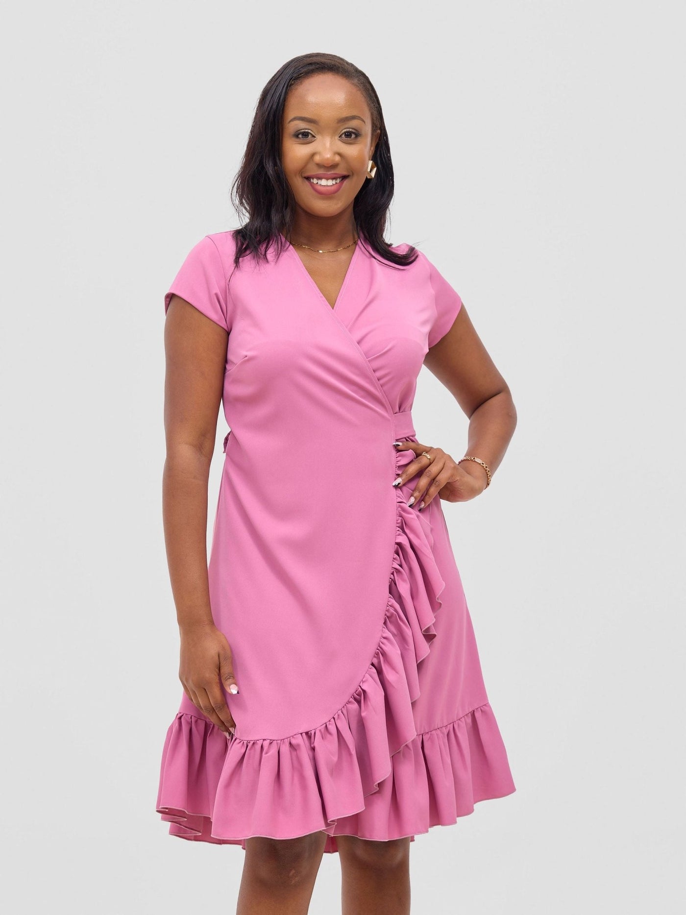 Vivo Wena Wrap Dress - Rose Pink - Shopzetu