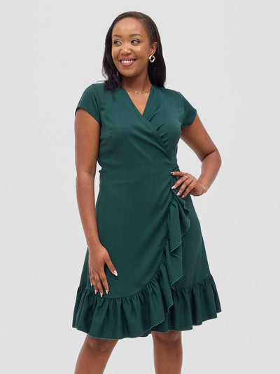 Vivo Wena Wrap Dress - Dark Green - Shopzetu