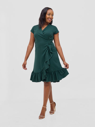 Vivo Wena Wrap Dress - Dark Green - Shopzetu