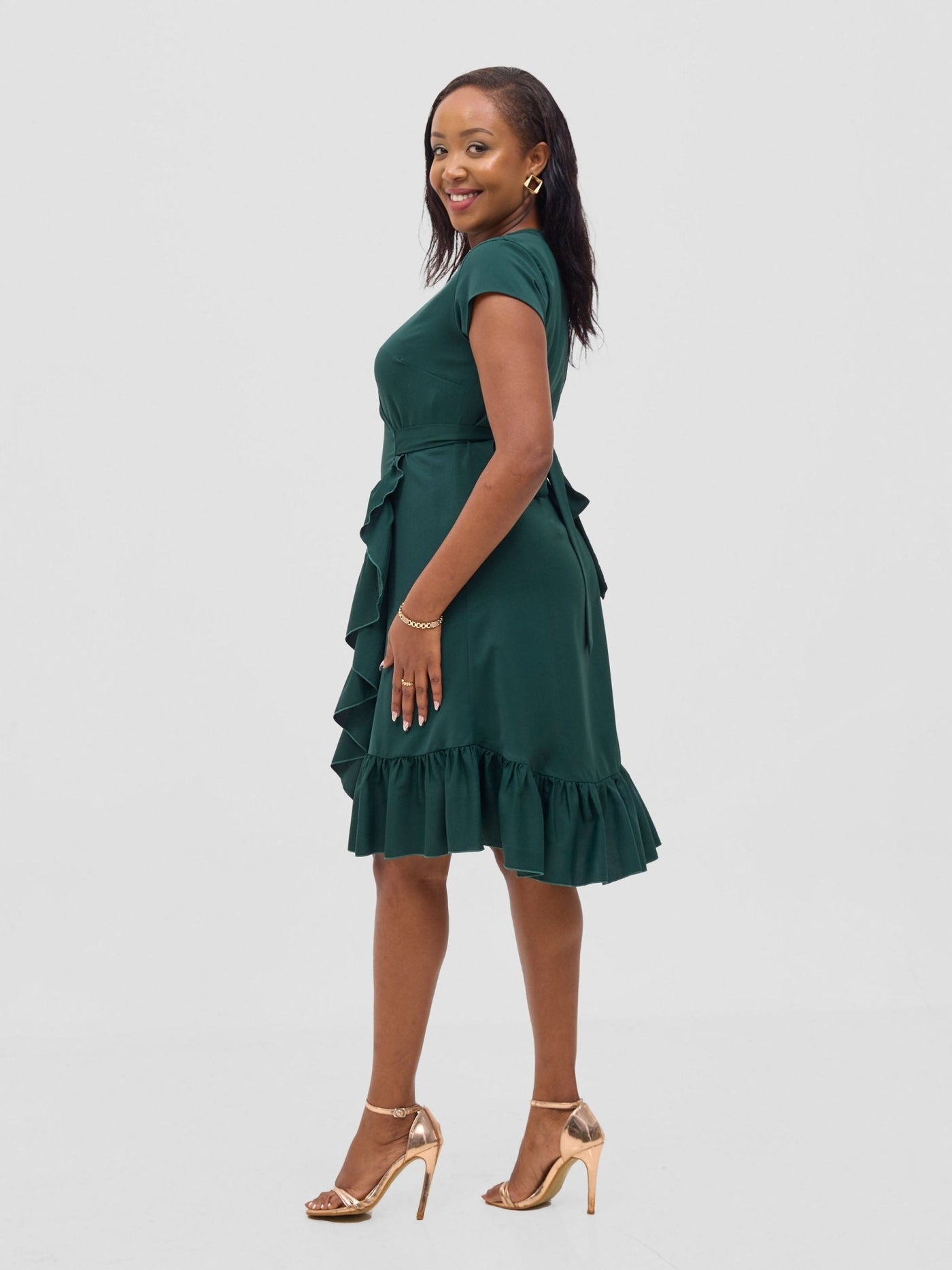 Vivo Wena Wrap Dress - Dark Green - Shopzetu