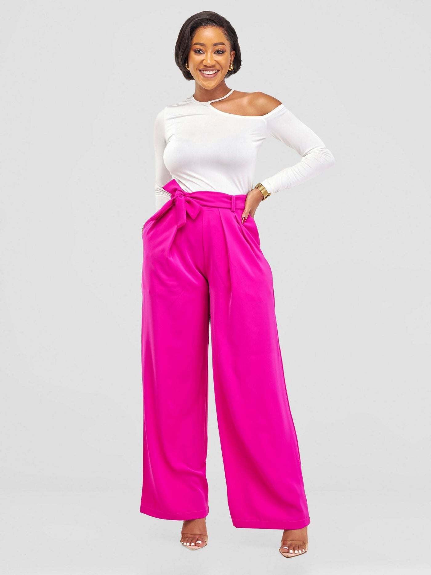 Elsie Glamour Olivia Wide Leg Pants - Fuchsia - Shopzetu