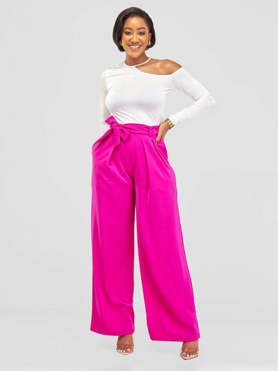 Elsie Glamour Olivia Wide Leg Pants - Fuchsia - Shopzetu