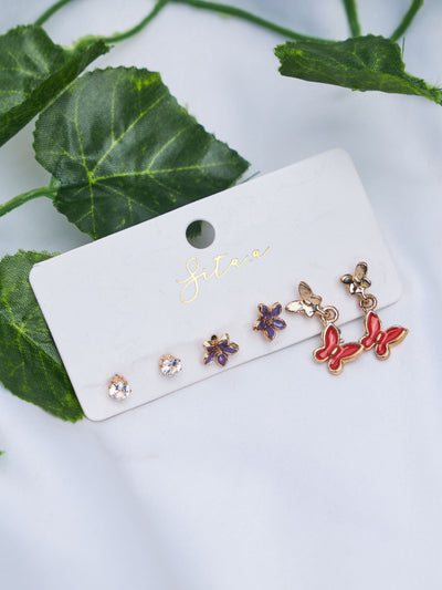 Mona Butterfly Studs Set - Red/Gold