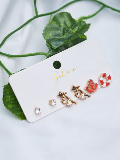 Mona Under The Sea Stud Set - Gold/Red