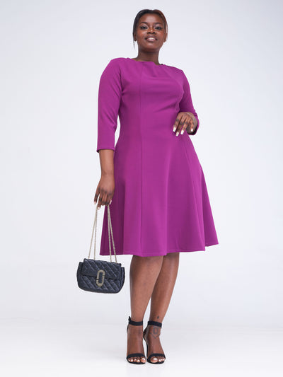 Vivo Basic 3/4 Sleeve Escape A-Line Dress - Purple