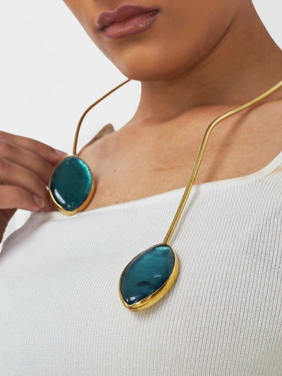 Kijivu Creatives Zuru Statement Necklace - Blue / Green - Shopzetu