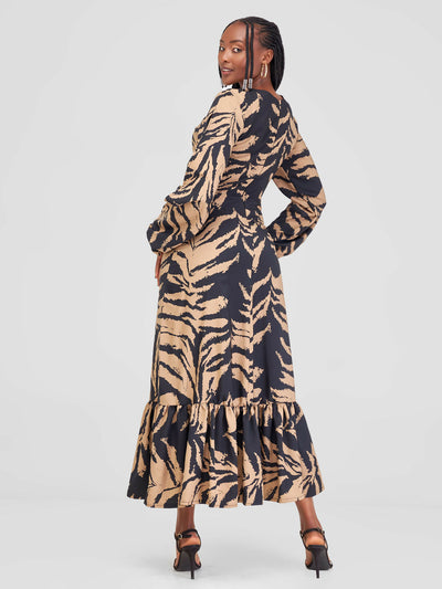 Liliadly Tiger Maxi Dress - Brown / Black
