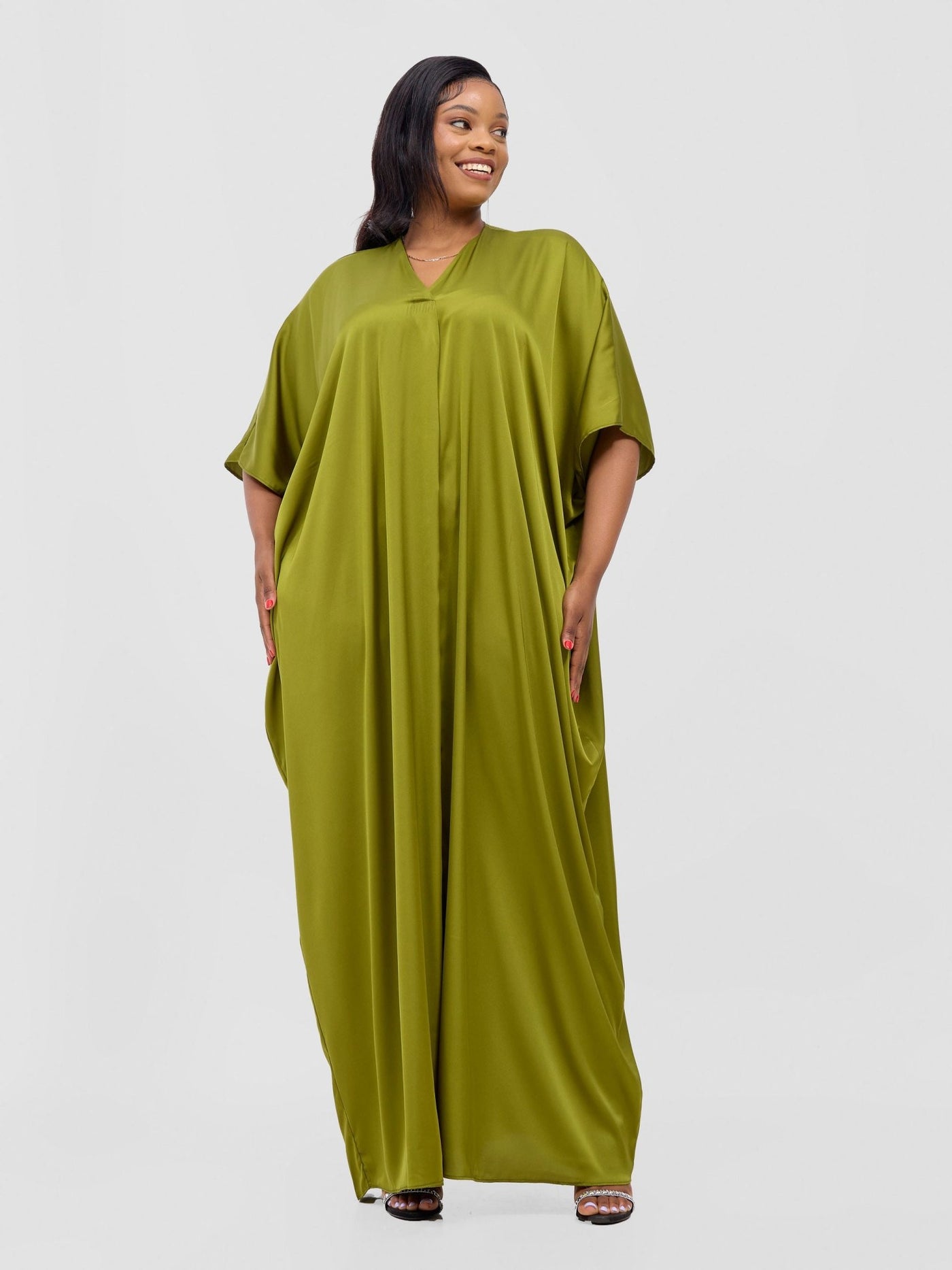 Vivo Sarabi Panelled V - Neck Kaftan - Olive - Shopzetu