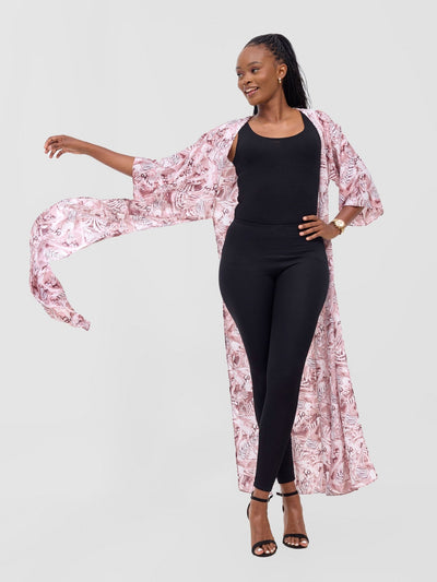 Basic Nandi High Slit Kimono - Blush Pink / White Idu Print - Shopzetu