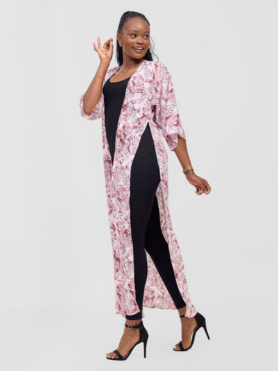 Basic Nandi High Slit Kimono - Blush Pink / White Idu Print - Shopzetu