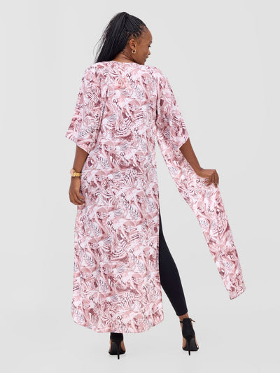 Basic Nandi High Slit Kimono - Blush Pink / White Idu Print - Shopzetu