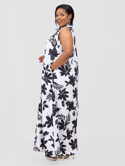 Vivo Asha Sleeveless Maxi Dress - White Peli Print - Shopzetu